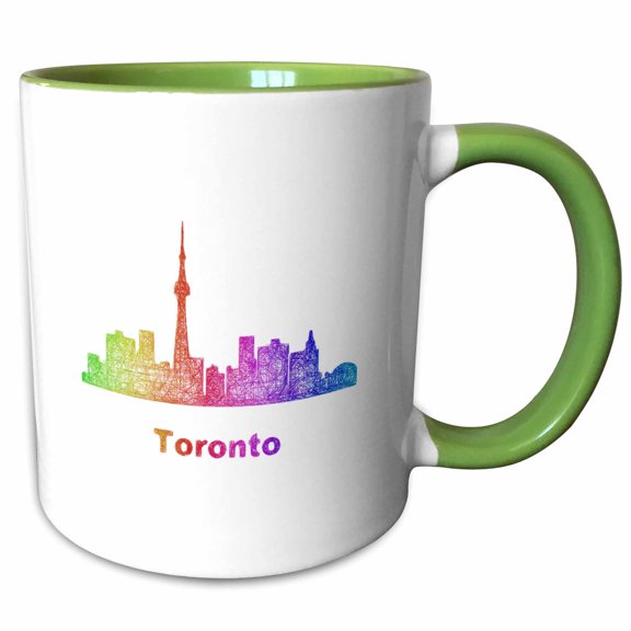 3drose, Rainbow City Skyline of Toronto, Ontario, 11oz Two-tone Green Mug