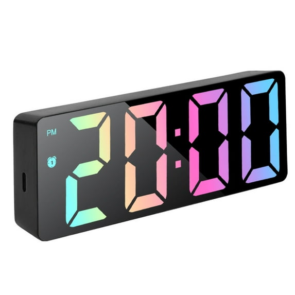 Rainbow Clock for Bedrooms Upgraded Version Digital LED Alarm Clock Black with Type C Port Adjustable Brightness DST Snooze 24H Display for Bedroom Home Office