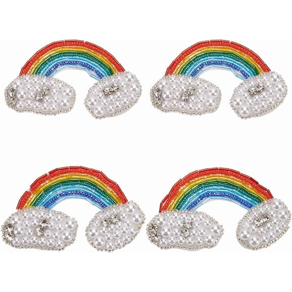 Rainbow Cloud Appliques Clouds Patch Applique Embroidered Motif Fabric Decal for Hat Jackets Clothes Backpacks Bridal Dress Sash Belt T-Shirt Bags Books Decoration 3.7x2.2 Inch Colorful DIY