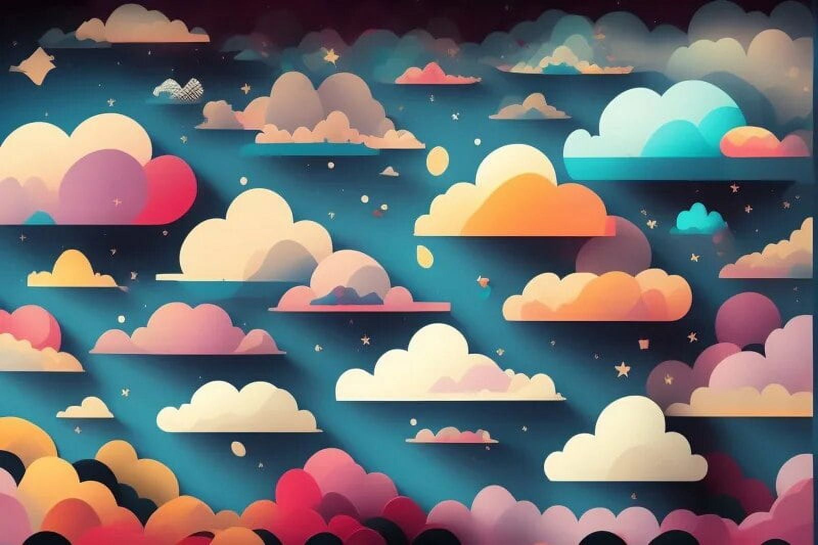 Colour Cloud With Gold Stars Round Backdrop For Girl