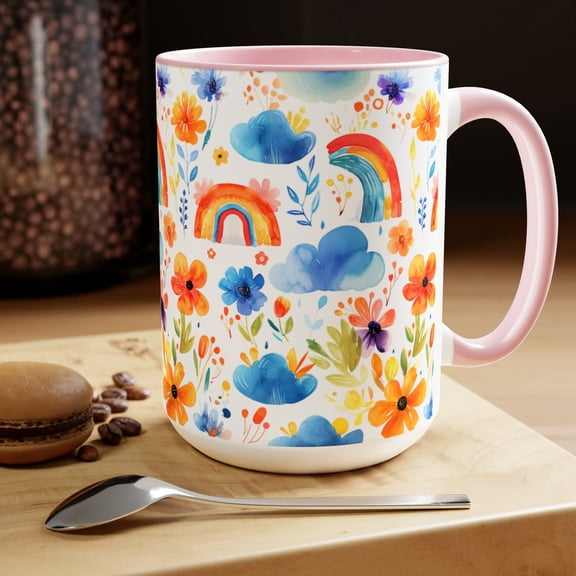 Rainbow Cloud Coffee Mug: Watercolor Floral Boho Cottagecore Drinkware