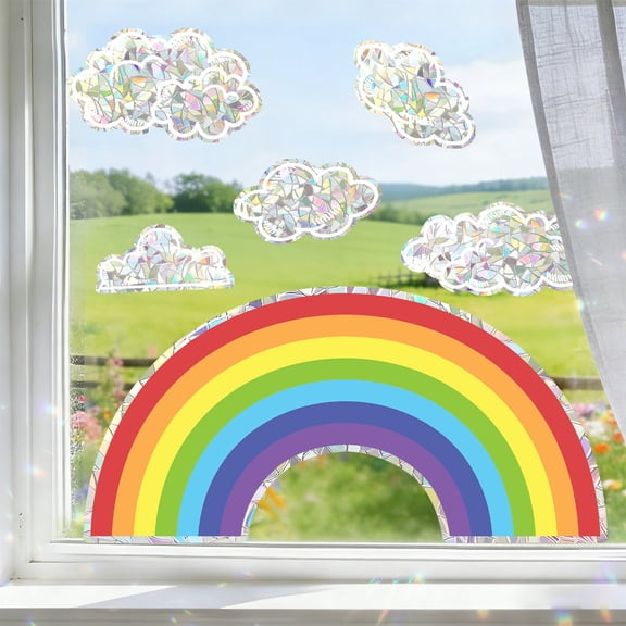 Rainbow Cloud Decals Window Decal Removable Decor Sticker Peel and Stick Window Clings 17x14 Inch