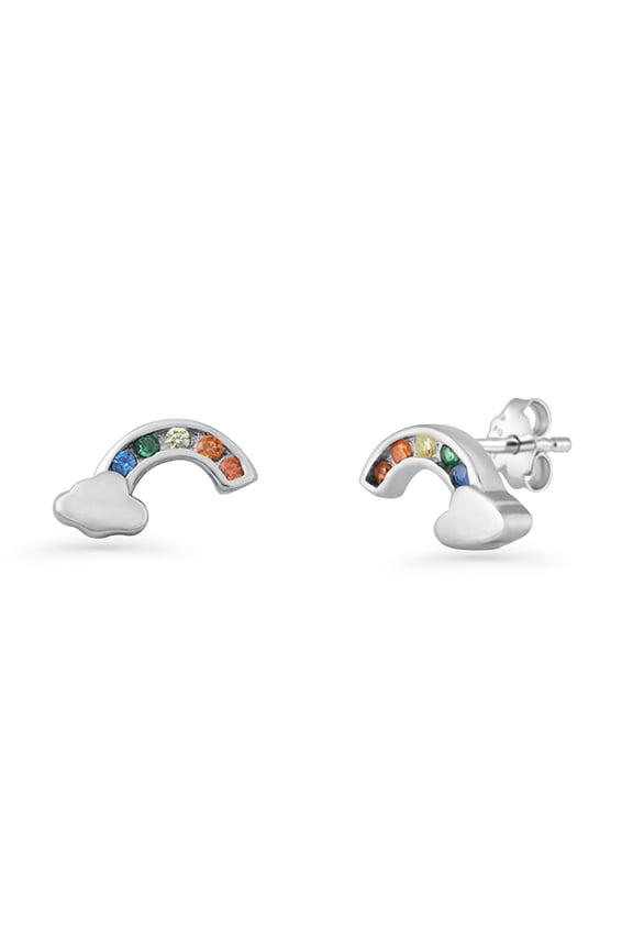 Rainbow Cloud Earring Multicolor CZ 925 Sterling Silver 5mm