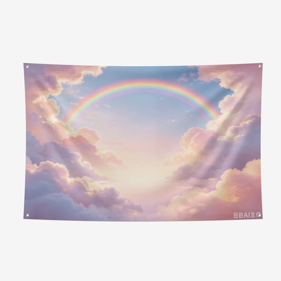 Rainbow Cloud Fantasy Backdrop, Soft Pastel Sky Rainbow Scene Photo Background, Dreamy Children Party Portrait Banner