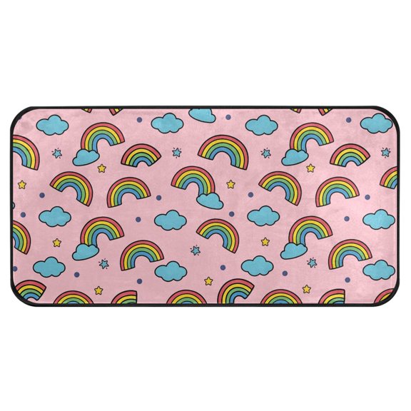 Rainbow Cloud Pattern Kitchen Runner Rug 39x20 in Non Slip Absorbent Cushioned Laundry Bathroom