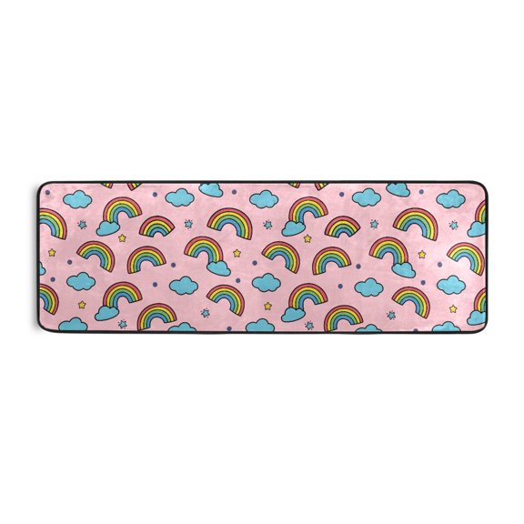 Rainbow Cloud Pattern Runner Rug 24x72 Inch Cushioned Non Slip Soft Absorbent Floor Mat