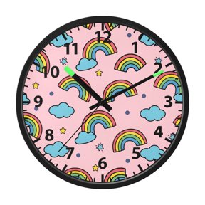 Rainbow Cloud Pattern Wall Clock 12 Inch Voice Activated Night Light Silent Non Ticking