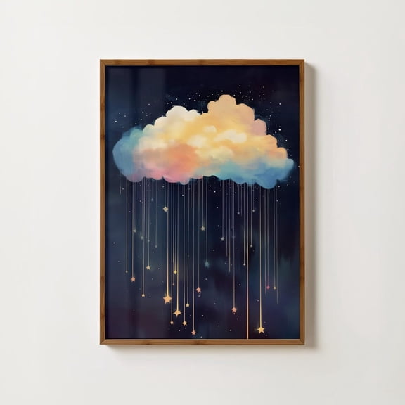 Rainbow Cloud Print Vintage Cloud Night Sky Wall Art Moody Cloud Nursery Wall Art Rainbow Prints Starry Night Sky Artwork Home Decor #1064, Unframed Poster Size 8x12