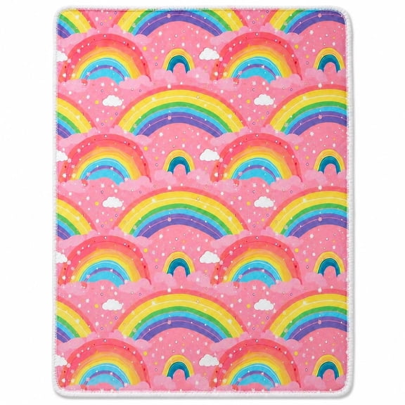 Rainbow Cloud Sherpa Blanket, Pink Fleece Throw with Soft Sherpa Backing