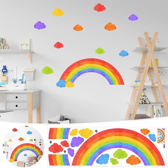 Rainbow Cloud Wall Sticker, Room Decals, Kids Bedroom Background Art, Playful Design and Easy Peel Apply for Living Room Walls, Nursery Corners, and Playroom Spaces.