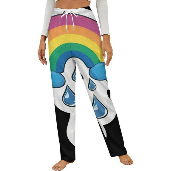 Rainbow Cloud Winter Female Pants Flannel High Waist Women Pants Lady Warm Straight Leg Plush Trousers