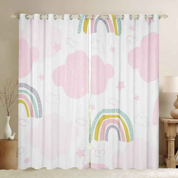 Rainbow Clouds Curtains, Kawaii Cloud 30%-50% Blackout Curtains Pink Room Decor,Cartoon Rainbow Cute Stars Curtains & Drapes,Watercolor Rainbow Window Treatments 38Wx54L