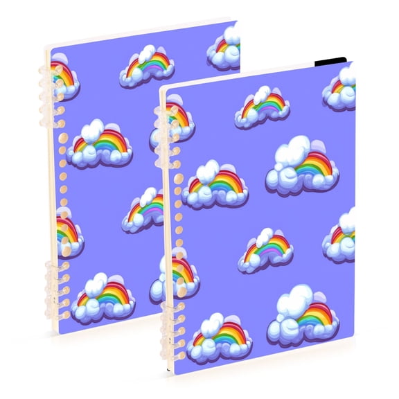 Rainbow Clouds Pattern 2-Piece A5 PP Notebooks, Adjustable Rings, 80g Paper, Diary Set