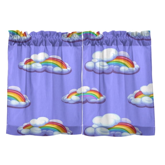 Rainbow Clouds Pattern 27"x24" Linen Look Cafe Curtain Set with Privacy and UV Protection