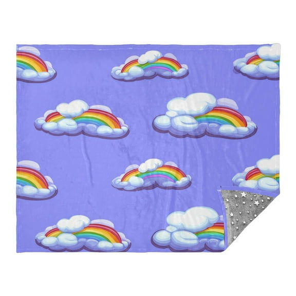 Rainbow Clouds Pattern 70x55in Flannel Throw Blanket, Double Sided, Soft and Cozy, Glow in the Dark