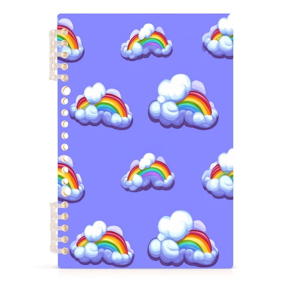 Rainbow Clouds Pattern A5 8.3x5.7in PP Notebook, Adjustable Rings, 60 Sheets, Diary or Journey Note
