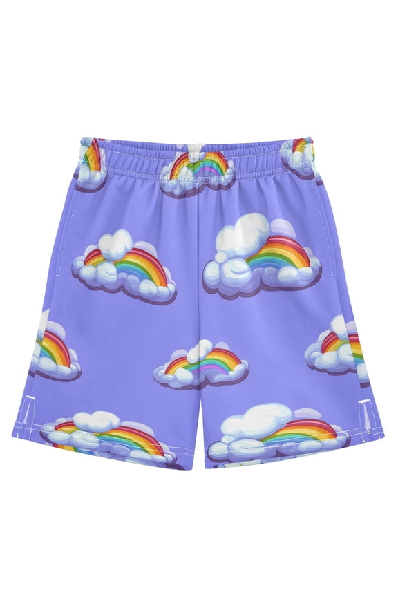 Rainbow Clouds Pattern Athletic Shorts Breathable with Comfort Fit Drawstring Casual Sweatshorts Small