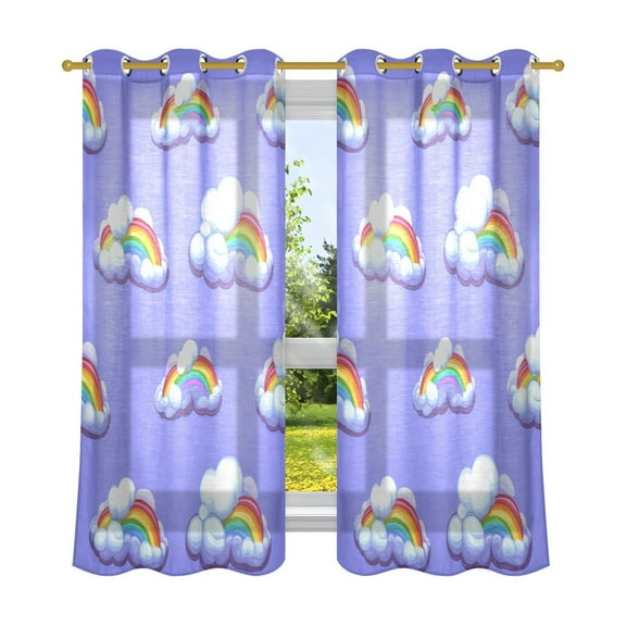 Rainbow Clouds Pattern Breathable Sheer Curtains 63x52in Soft Light Filtering, UV Protection and Thermal Insulation