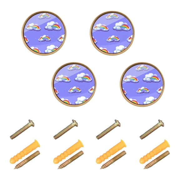 Rainbow Clouds Pattern Cabinet Furniture Knobs Drawer Metal Pulls 1.26in Acrylic Zinc Alloy Dual Screw Set