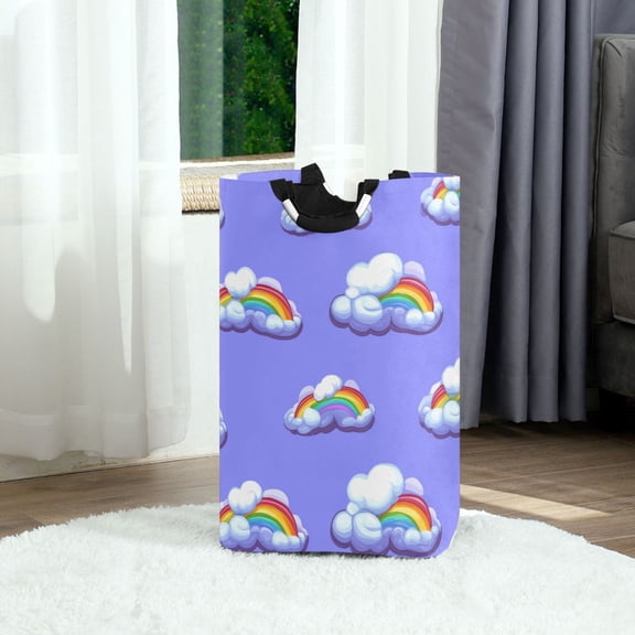Rainbow Clouds Pattern Foldable Laundry Hamper 12.6x11x22.7in with Handles for Bathroom Bedroom Storage