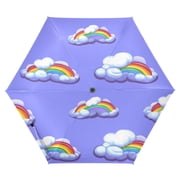 Rainbow Clouds Pattern Folding Umbrella UV50+ Waterproof Sun Protection Auto Open Close Compact Fiberglass Frame
