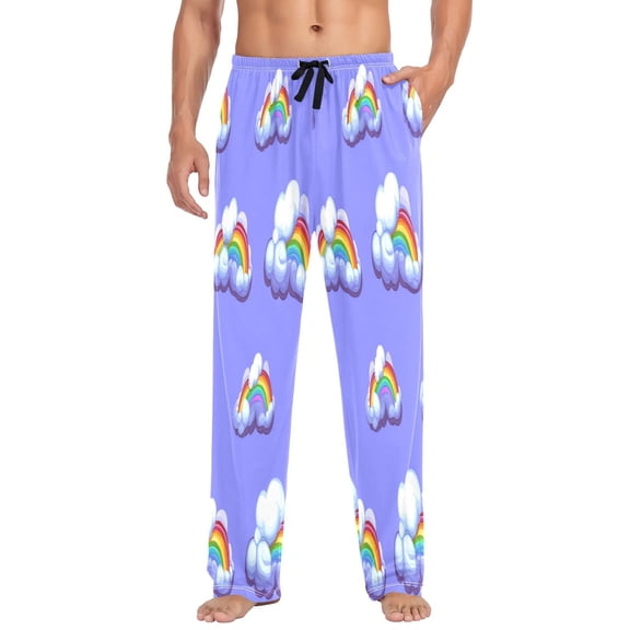Rainbow Clouds Pattern Mens Cotton Pajama Pants Long Staple Lightweight Sleep Bottoms with Pockets Breathable