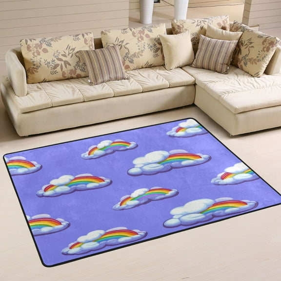 Rainbow Clouds Pattern Soft Polyester Area Rug 36''x24'', Non Slip, Memory Foam, Water Absorbent
