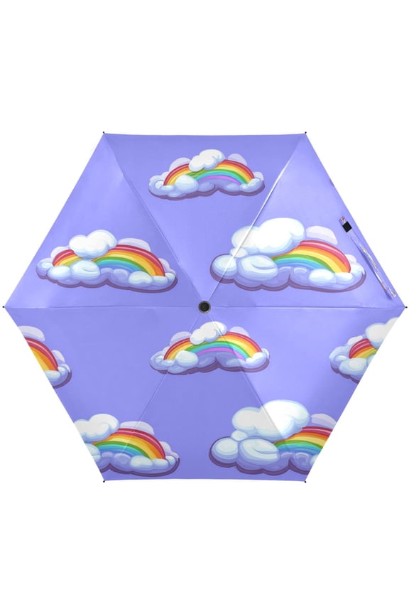 Rainbow Clouds Pattern Umbrellas for Sun Auto Open Close UV50+ Waterproof 5-Fold Compact Fiberglass Frame