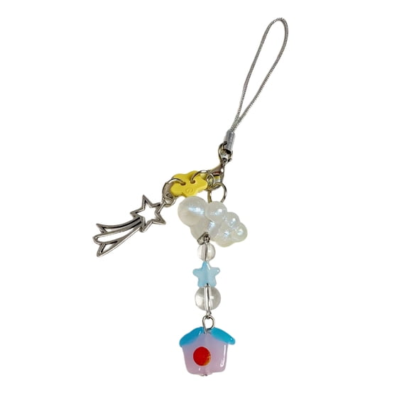 Rainbow Clouds Star House Beaded Phone Keychain Fashion Accessory for Teens