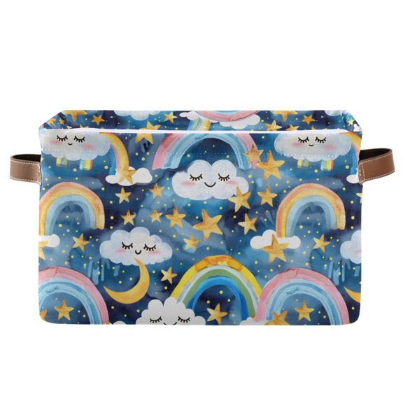 Rainbow Clouds Stars Moon Storage Bins with Handle Fabric Organizer Basket Foldable Box 1 Pack 14.2x10.2x8.3