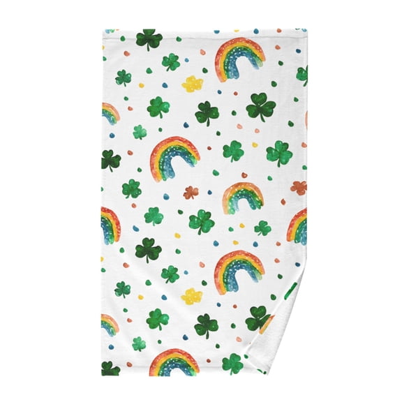 Rainbow Clover Pattern Bath Towel 100% Cotton Soft Thick High Absorbency Hand Face Towel Single Pack 16x28in