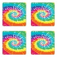 thumbnail image 1 of Rainbow Coaster Set of 4, Digital Spiral Vortex Vibrant Rainbow Colored Sixties Ikat Psychedelic Pattern Print, Square Hardboard Gloss Coasters, Standard Size, Multi, by Ambesonne, 1 of 2