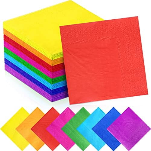320 Pieces 8 Colors Rainbow Cocktail Napkin Disposable Beverage Paper Assorted Colors Party Napkins for Wedding Dinner Brithday Dessert Candy Party(10 x 10 Inches,Colorful)