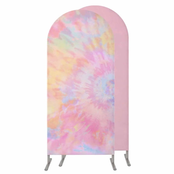 Rainbow Color Arch Backdrop Cover 5 FT, Spandex Wedding Arch Stand Covers Stretchy Backdrop, Fantasy Colorful Ombre Swirl Round Top Party Arched Background for Birthday Event Baby Shower Decorations