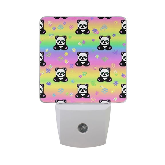 Rainbow Color Background Pixel Cute Pandas LED Night Light Sensor Lamp Plug-in Adjustable Brightness 2 Pack