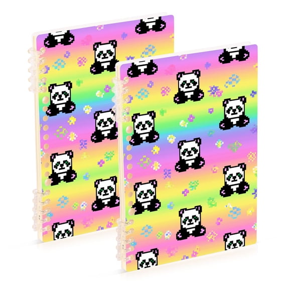 Rainbow Color Background Pixel Cute Pandas Notebook Detachable Coil Notebook Diary Plan Book A5 Size 60 Pages 1 Pack