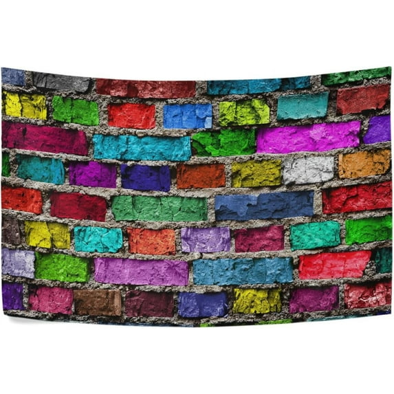 Rainbow Color Brick Wall Tapestry Wall Hanging Tapestries Happy Colorful Hippie Psychedelic Art Polyester Carpet Wall Decorative for Living Room Bedroom 60x51inch