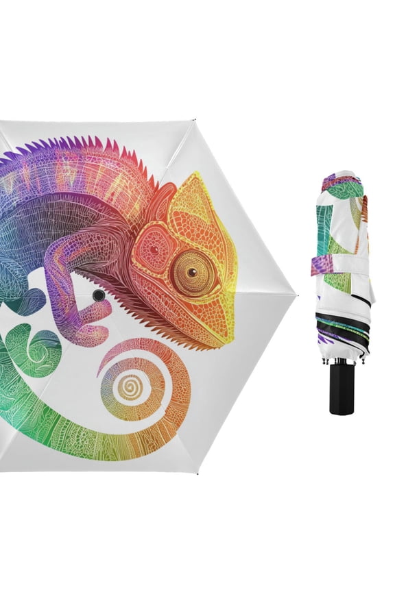Rainbow Color Chameleon All Weather Umbrella Triple Folding Parasol 6 Ribs UV Protection Portable