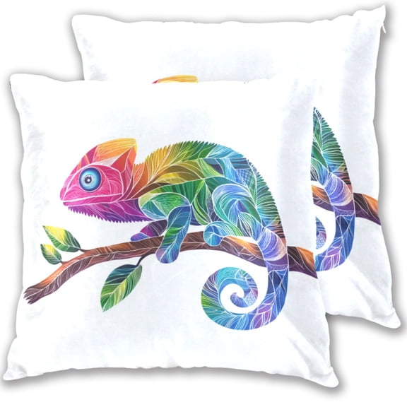 Rainbow Color Chameleon on Branch Throw Pillow Covers Pillowcases 18 x 18 Inch Home Decor 2 Packs for Bedroom Sofa
