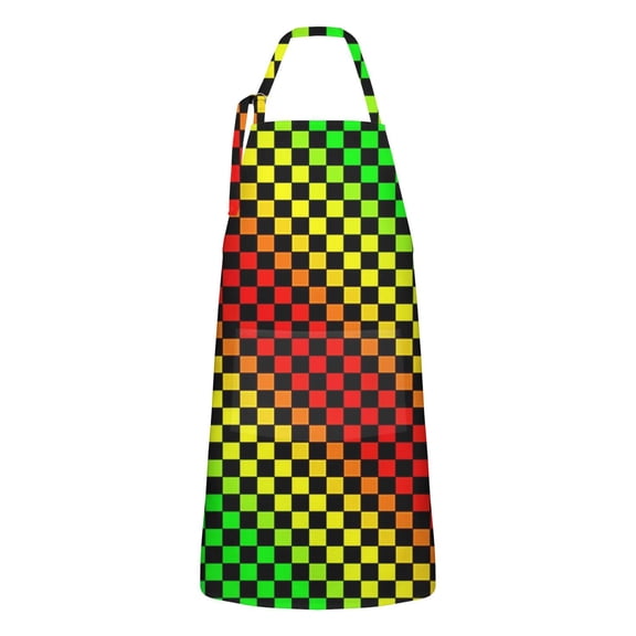 Rainbow Color Checkered Pattern Apron-Garden Aprons for Women with Pockets-Cotton Linen Waterproof Kitchen Cooking Gardening Aprons Adjustable for Kitchen,Cooking,BBQ and Salon 33x27 Inch