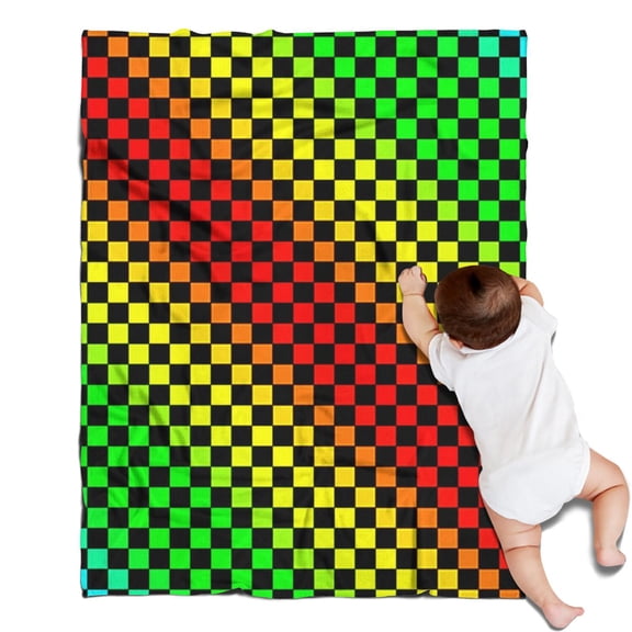 Rainbow Color Checkered Pattern Blanket,Comfortable Soft Flannel Throw Blanket,All Season,Warm Lightweight Blankets for Sofa Bed Couch Living Room Chair,30"x40"