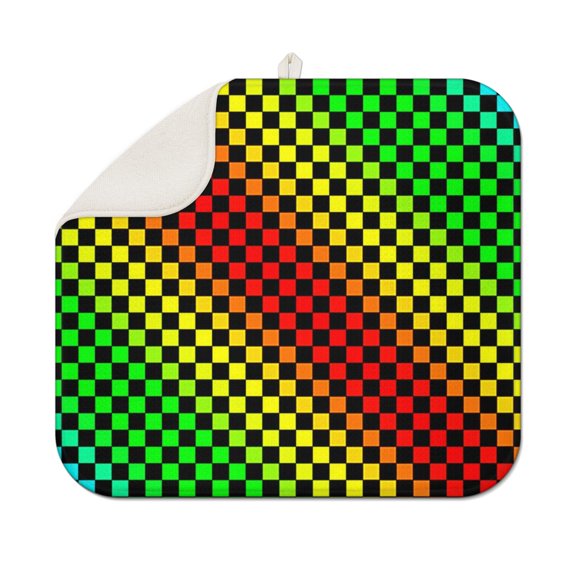 Rainbow Color Checkered Pattern Dish Drying Mat for Kitchen 1 Pack, Ultra Absorbent Microfiber Dishes Drainer Mats,16"x18"