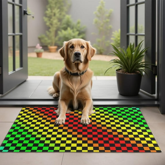 Rainbow Color Checkered Pattern Door Rugs,Washable Non Slip Door Mats Indoor,Decorative Door Mats,Entry Mat Indoor for Entrance,Bedroom,Kitchen,Bathroom,20"x32"