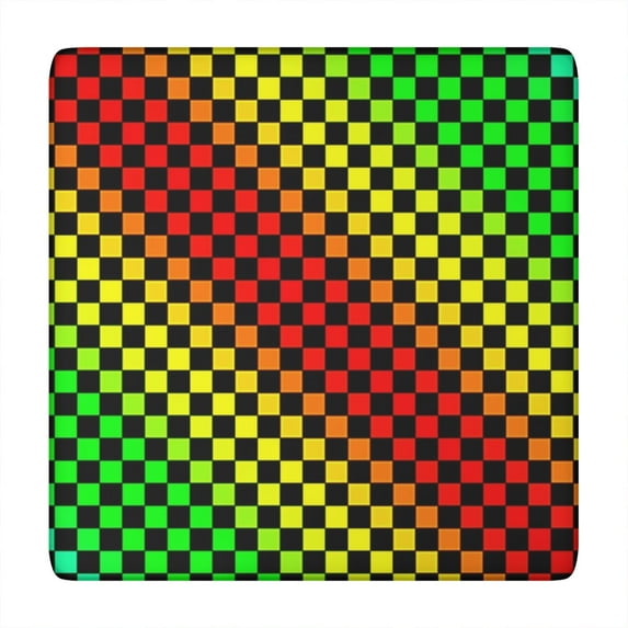 Rainbow Color Checkered Pattern Square Fitted Tablecloth with Elastic Edge,Square Table Cover,Washable Elastic Table Cover for Home Kitchen Party Decor 34"x34"