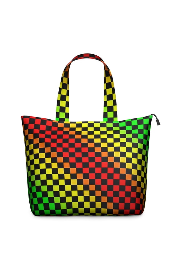 Rainbow Color Checkered Pattern Travel Tote Bags for Women Carry On,Large Weekender Bags for Women Travel,Multi Functional Duffle Bag for Work,Shopping,Sports