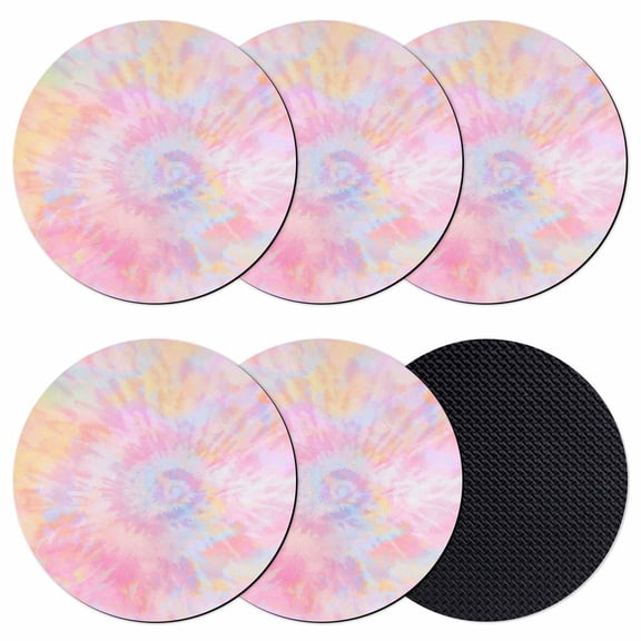 Rainbow Color Coasters Set of 6, Fantasy Colorful Ombre Swirl Absorbent Coasters for Drinks, Coaster for Bar Office Dining Coffee Table Accessories Decor, Non Slip Round Desk Coaster