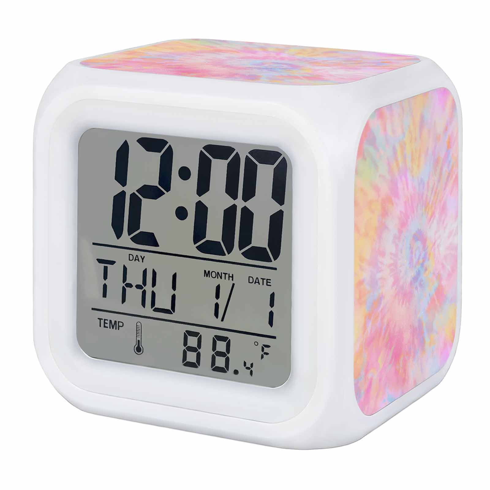 Rainbow Color Digital Alarm Clock for Bedrooms, Smart LED Alarm Clock with 7 Color Changing Night Light, Fantasy Colorful Ombre Swirl Silent Wake Up Clocks for Sleep Study Cooking 3.2"x3.2"