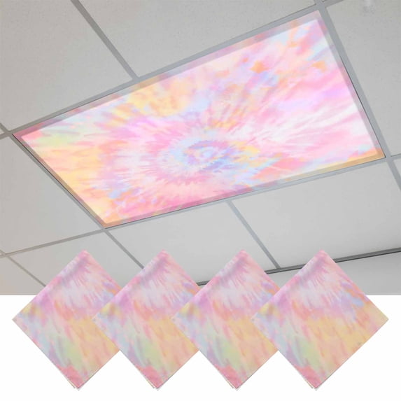 Rainbow Color Fluorescent Light Covers, Fantasy Colorful Ombre Swirl Magnetic Light Covers for Ceiling Lights, Fluorescent Ceiling Shade Filters for Classroom Bedroom Office 4x2Ft x 4PCS