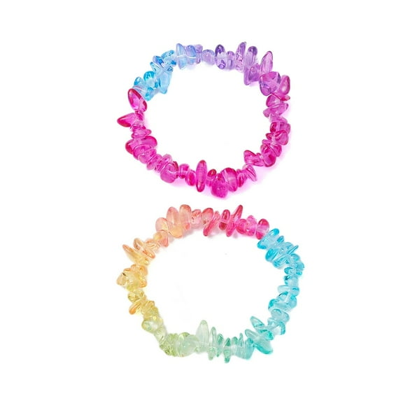 Rainbow Color Glass Chip Beaded Stretch Kid Bracelets for Girls Mixed Color Inner Diameter: 1-5/8 inch(4.1cm)