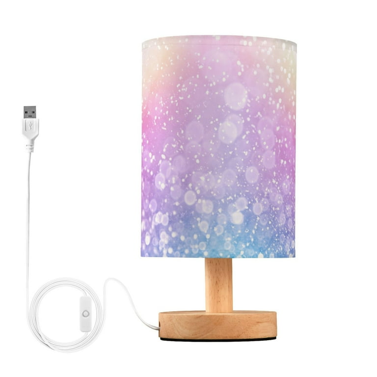 Rainbow Color Glitter Bedside Table Lamp LED Warm Lights with USB Charging Port Retro Cylinder Desk Lamps